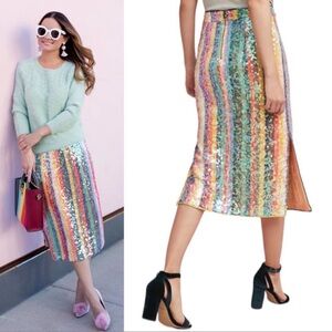 Anthropologie MAEVE Sequined Palette Midi Skirt Rainbow Sequins